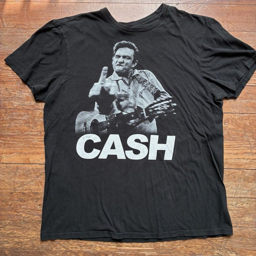 Johnny Cash Shirt Middle Finger Flipping The Bird Graphic Tee Black Men's Large